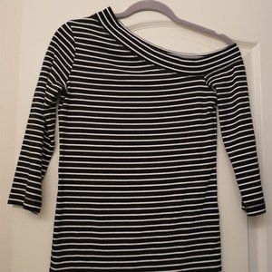 Black and White Striped Off One Shoulder Knit top